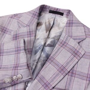Tallia Mens 38S Purple Plaid 100% Linen Two Button Blazer Sport Coat Jacket